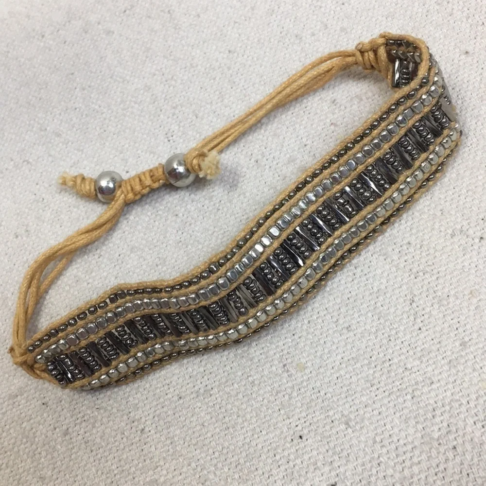 Boho Wide Silver beaded Adjustable Bracelet